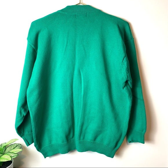 1980s Vintage Bay Club Men’s Green Cardigan Sweater Sz M - Picture 5 of 14